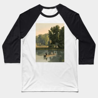 Men fishing in a lake with boat and dog Baseball T-Shirt